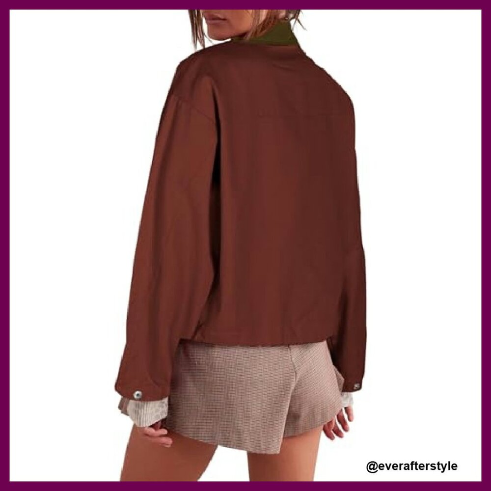 Cropped Utility Jacket Lightweight Oversized Zip … - image 5